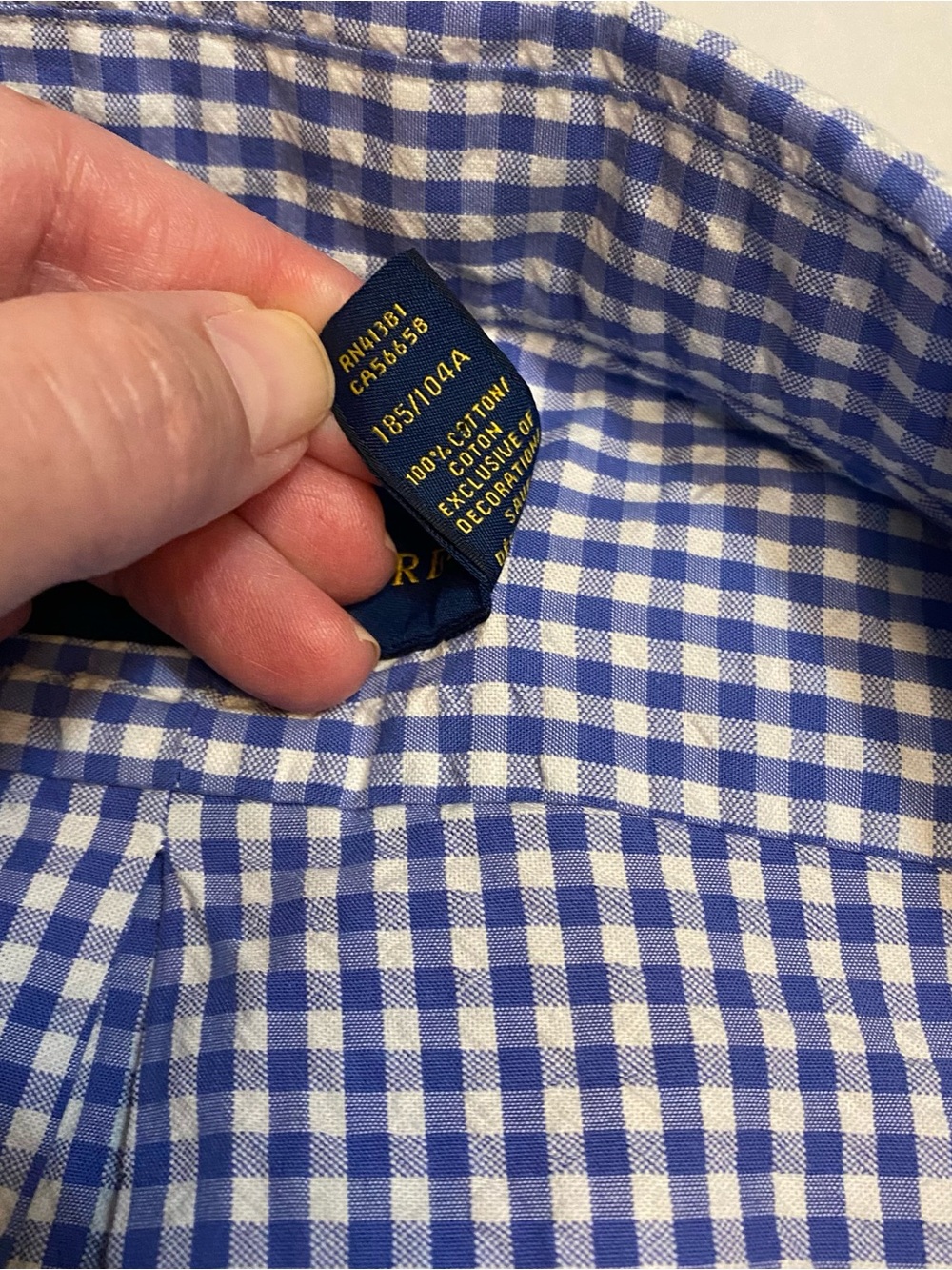 Ralph Lauren Men’s Blue Seersucker Gingham Short‑Sleeve Button‑Down Shirt XL - Picture 6 of 10